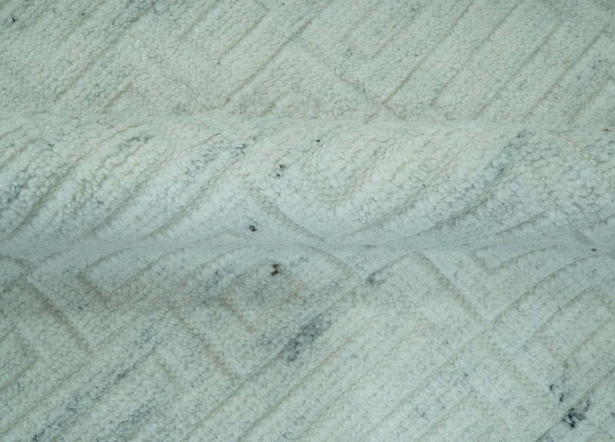 Carved Texture Modern Geometrical Design  Custom Made  Ivory and Light Blue Wool Area Rug.