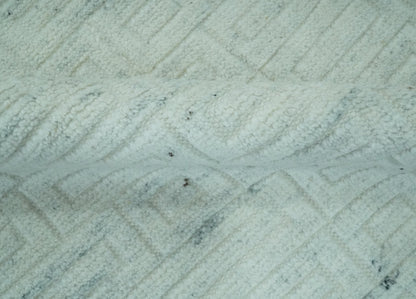Carved Texture Modern Geometrical Design  Custom Made  Ivory and Light Blue Wool Area Rug.