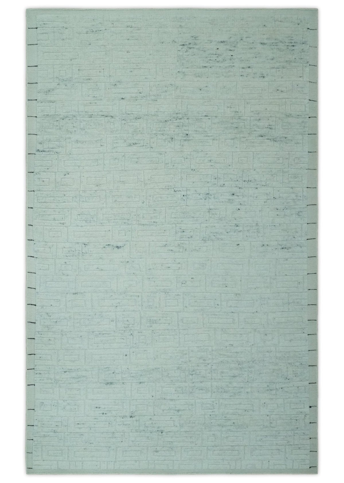 Carved Texture Modern Geometrical Design  Custom Made  Ivory and Light Blue Wool Area Rug.