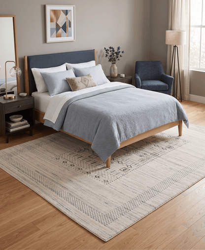Center Pattern Natural Hand Loomed Wool Area Rug.