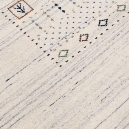 Center Pattern Natural Hand Loomed Wool Area Rug.