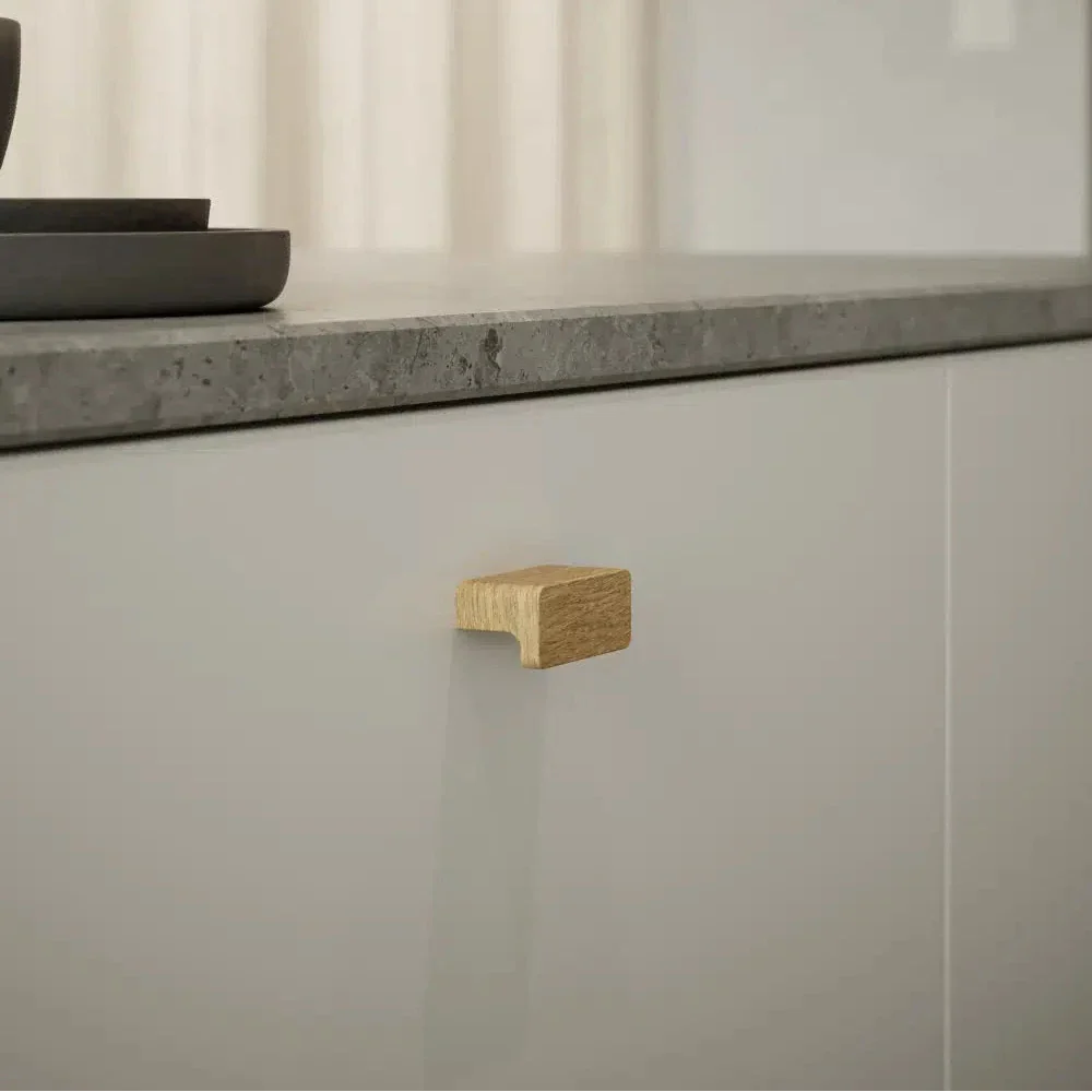 Lacquered Oak Wood "Elan" Knob and Drawer Pulls.