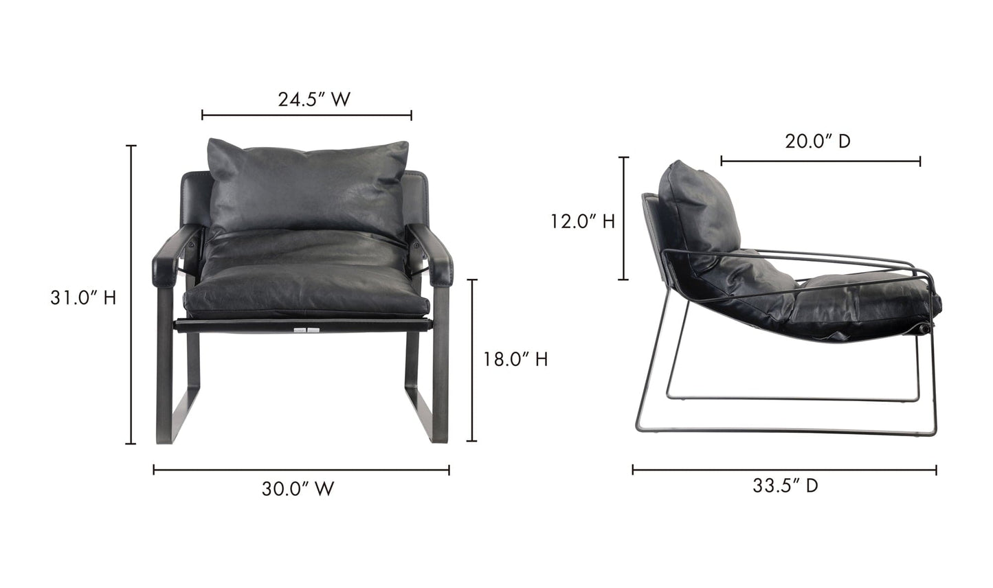 Moe's Home Collection Chair CONNOR CLUB CHAIR ONYX BLACK LEATHER CONNOR CLUB CHAIR ONYX BLACK LEATHER