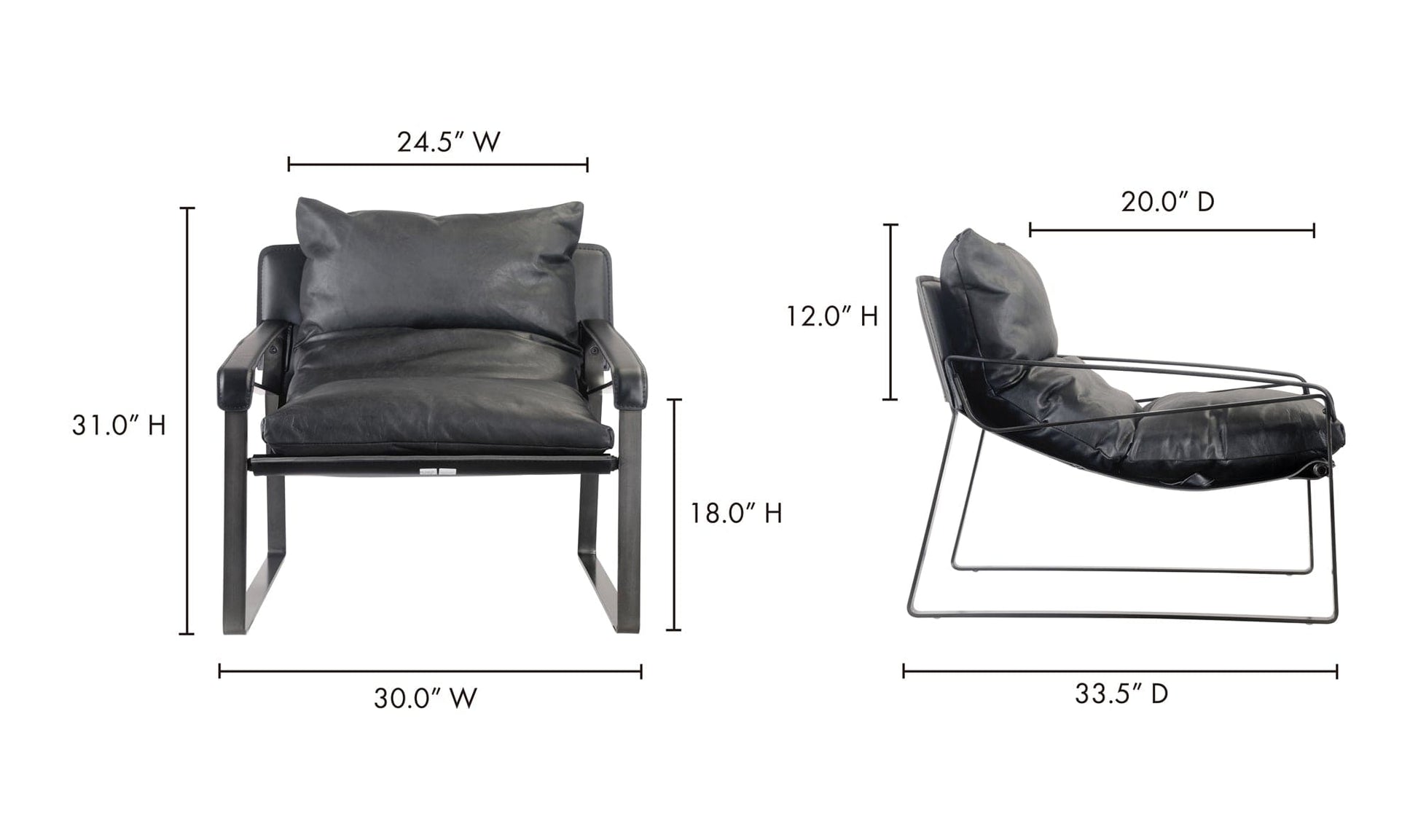 Moe's Home Collection Chair CONNOR CLUB CHAIR ONYX BLACK LEATHER CONNOR CLUB CHAIR ONYX BLACK LEATHER