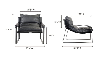 Moe's Home Collection Chair CONNOR CLUB CHAIR ONYX BLACK LEATHER CONNOR CLUB CHAIR ONYX BLACK LEATHER