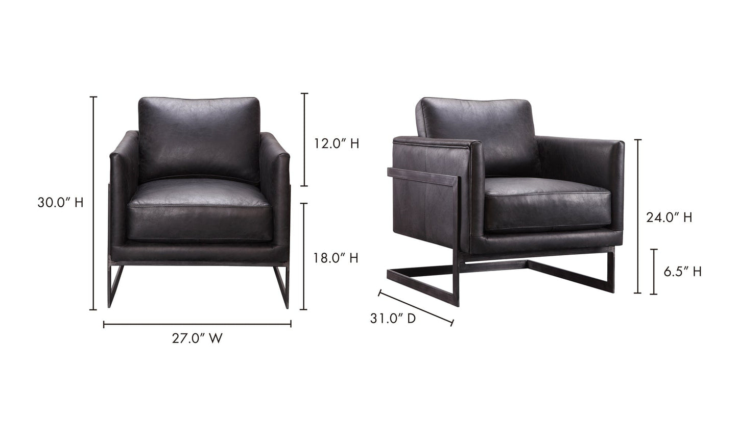 Moe's Home Collection Chair LUXLEY CLUB CHAIR ONYX BLACK LEATHER LUXLEY CLUB CHAIR ONYX BLACK LEATHER