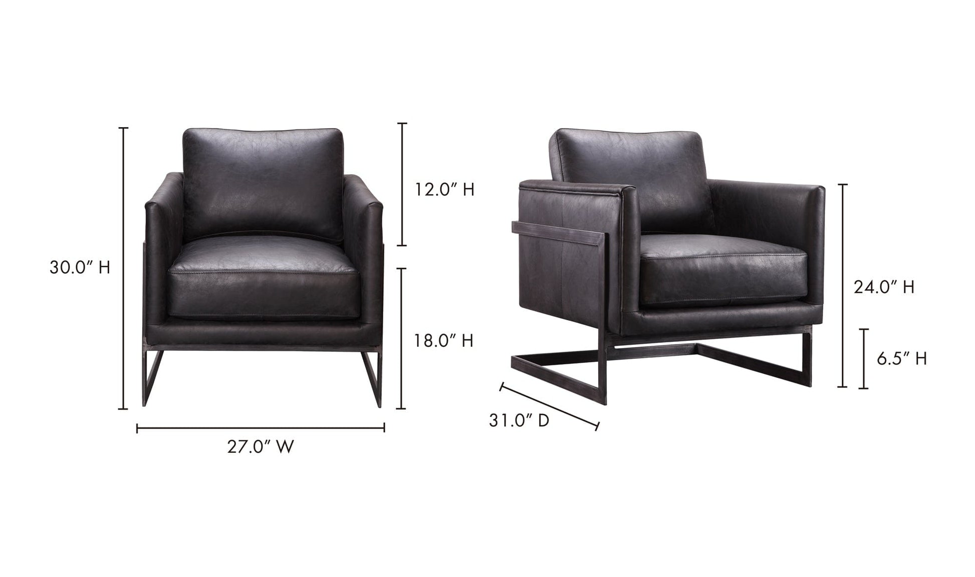 Moe's Home Collection Chair LUXLEY CLUB CHAIR ONYX BLACK LEATHER LUXLEY CLUB CHAIR ONYX BLACK LEATHER