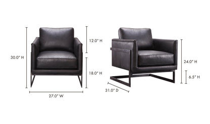 Moe's Home Collection Chair LUXLEY CLUB CHAIR ONYX BLACK LEATHER LUXLEY CLUB CHAIR ONYX BLACK LEATHER