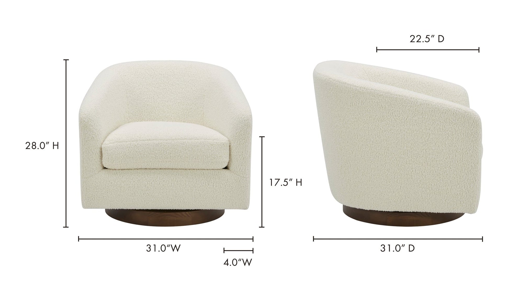 Moe's Home Collection Chair Oscy Swivel Chair Vegan Shearling White Oscy Swivel Chair Vegan Shearling White