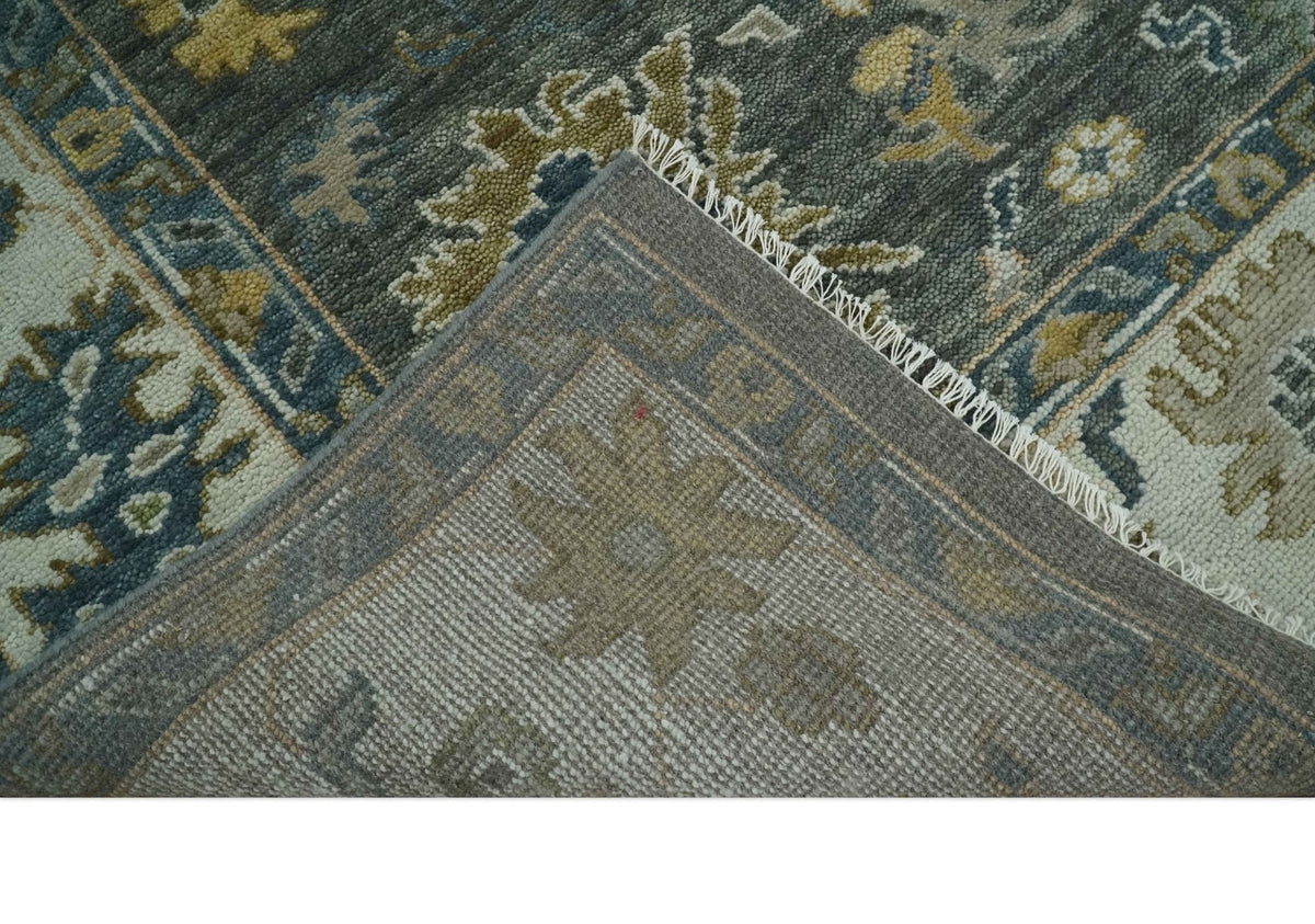 Charcoal and Ivory Hand Knotted Traditional Oushak Custom Made Wool Area Rug.