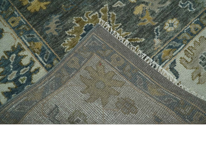 Charcoal and Ivory Hand Knotted Traditional Oushak Custom Made Wool Area Rug.