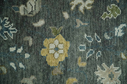 Charcoal and Ivory Hand Knotted Traditional Oushak Custom Made Wool Area Rug.