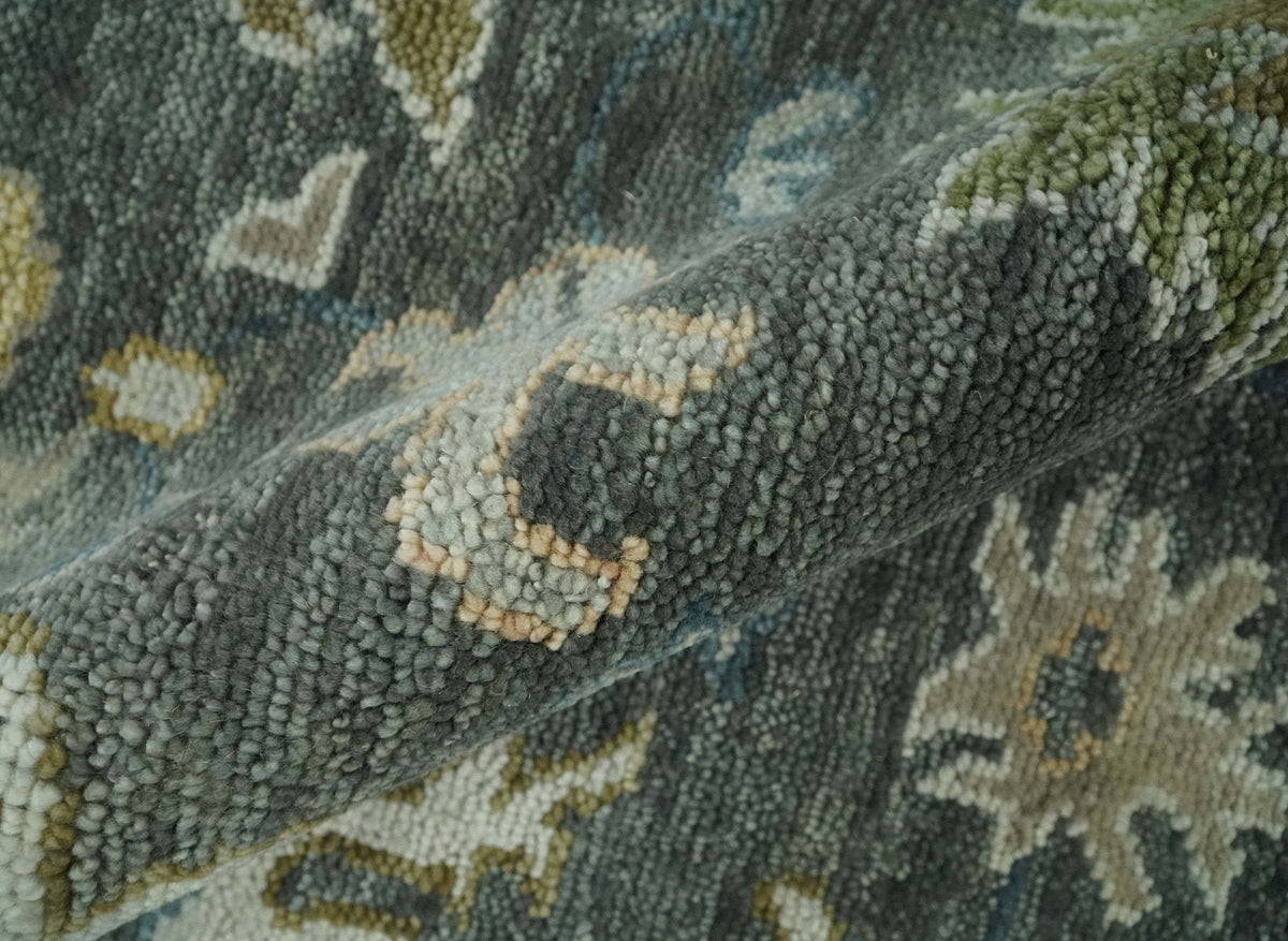Charcoal and Ivory Hand Knotted Traditional Oushak Custom Made Wool Area Rug.