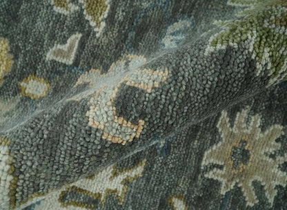 Charcoal and Ivory Hand Knotted Traditional Oushak Custom Made Wool Area Rug.