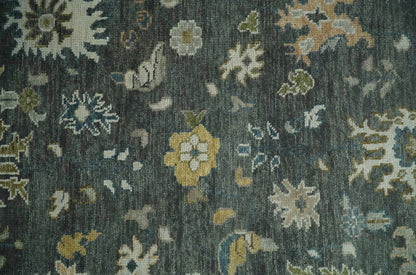 Charcoal and Ivory Hand Knotted Traditional Oushak Custom Made Wool Area Rug.