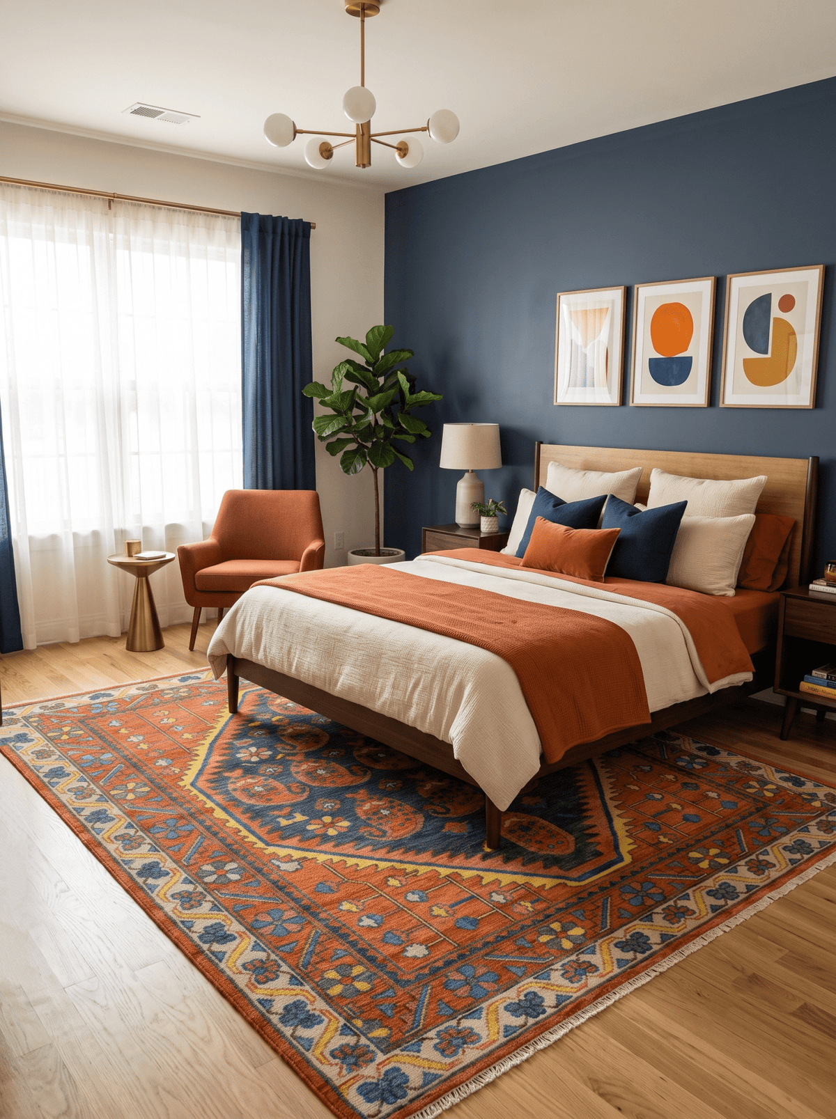 Charcoal And Rust Traditional Design Heriz Hand Knotted wool Area Rug.