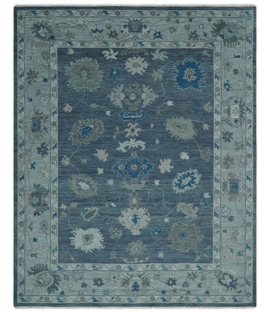 Charcoal and Silver Hand knotted Traditional Oushak Custom Made wool Area Rug.