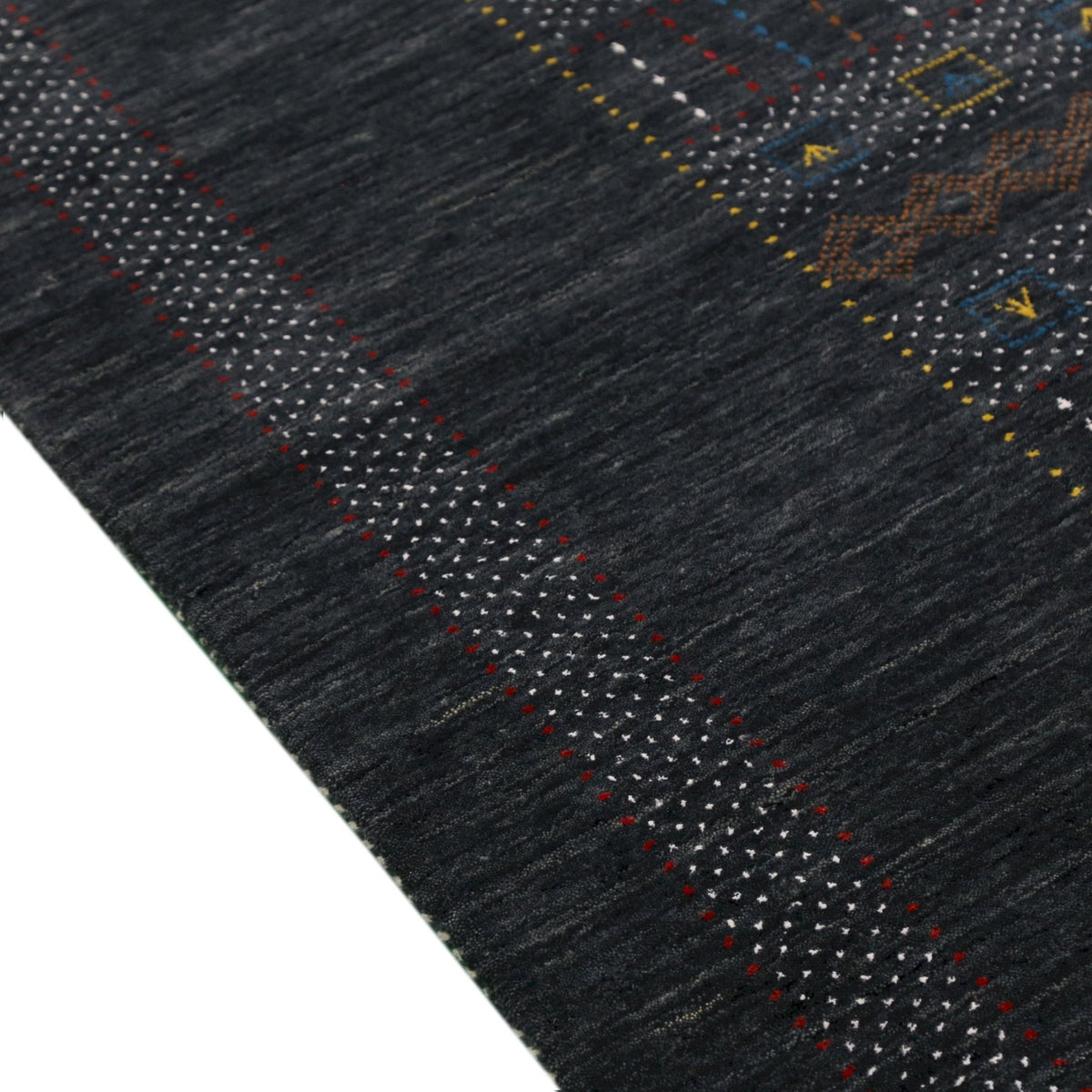 Charcoal Center Pattern Hand Loomed Wool Area Rug.