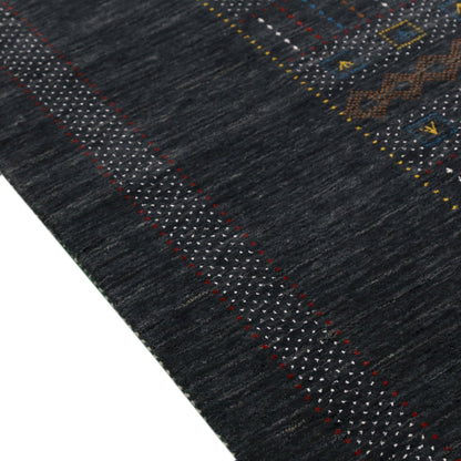 Charcoal Center Pattern Hand Loomed Wool Area Rug.