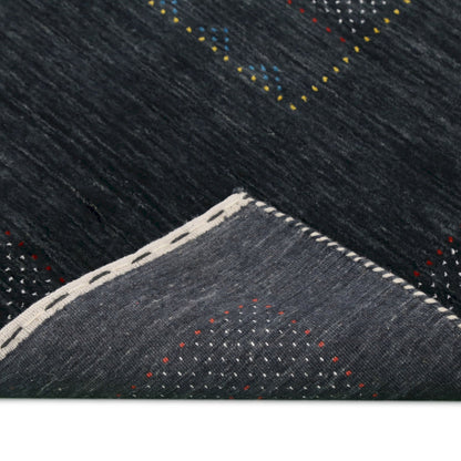 Charcoal Center Pattern Hand Loomed Wool Area Rug