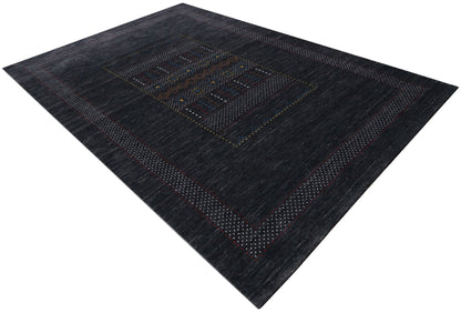 Charcoal Center Pattern Hand Loomed Wool Area Rug.