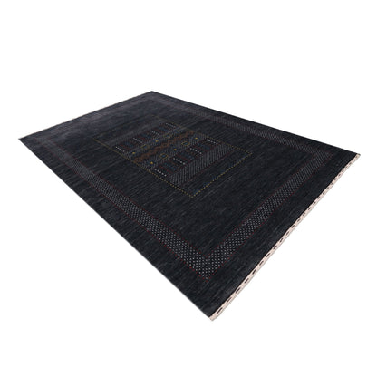 Charcoal Center Pattern Hand Loomed Wool Area Rug