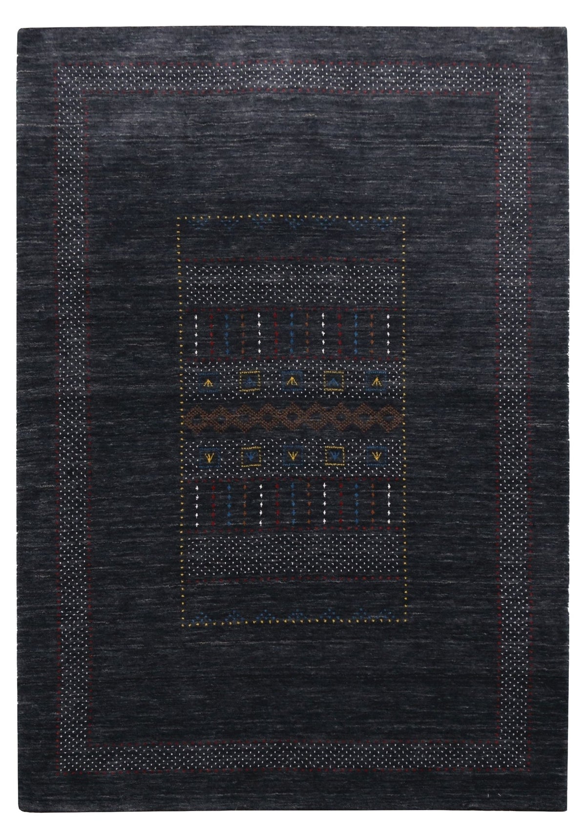 Charcoal Center Pattern Hand Loomed Wool Area Rug.