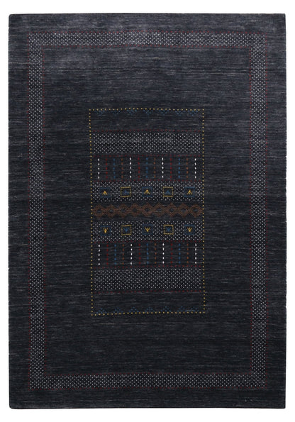 Charcoal Center Pattern Hand Loomed Wool Area Rug.