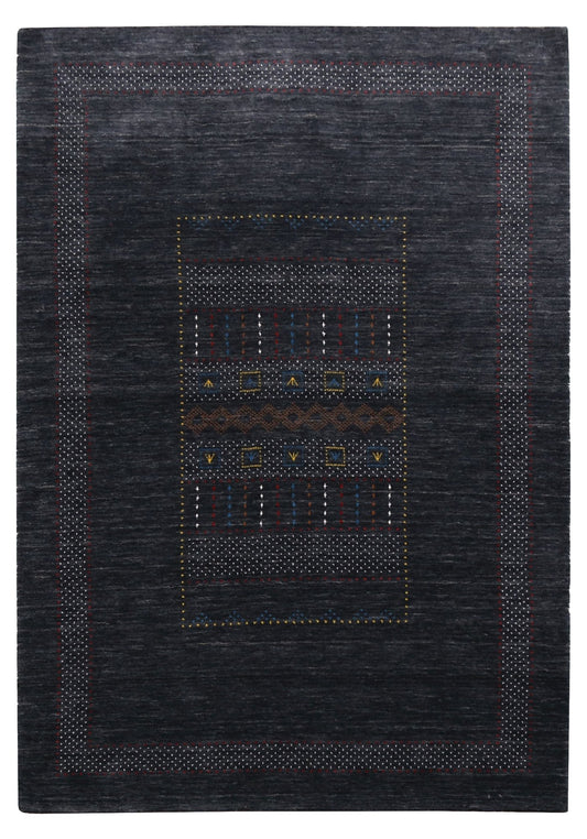 Charcoal Center Pattern Hand Loomed Wool Area Rug.