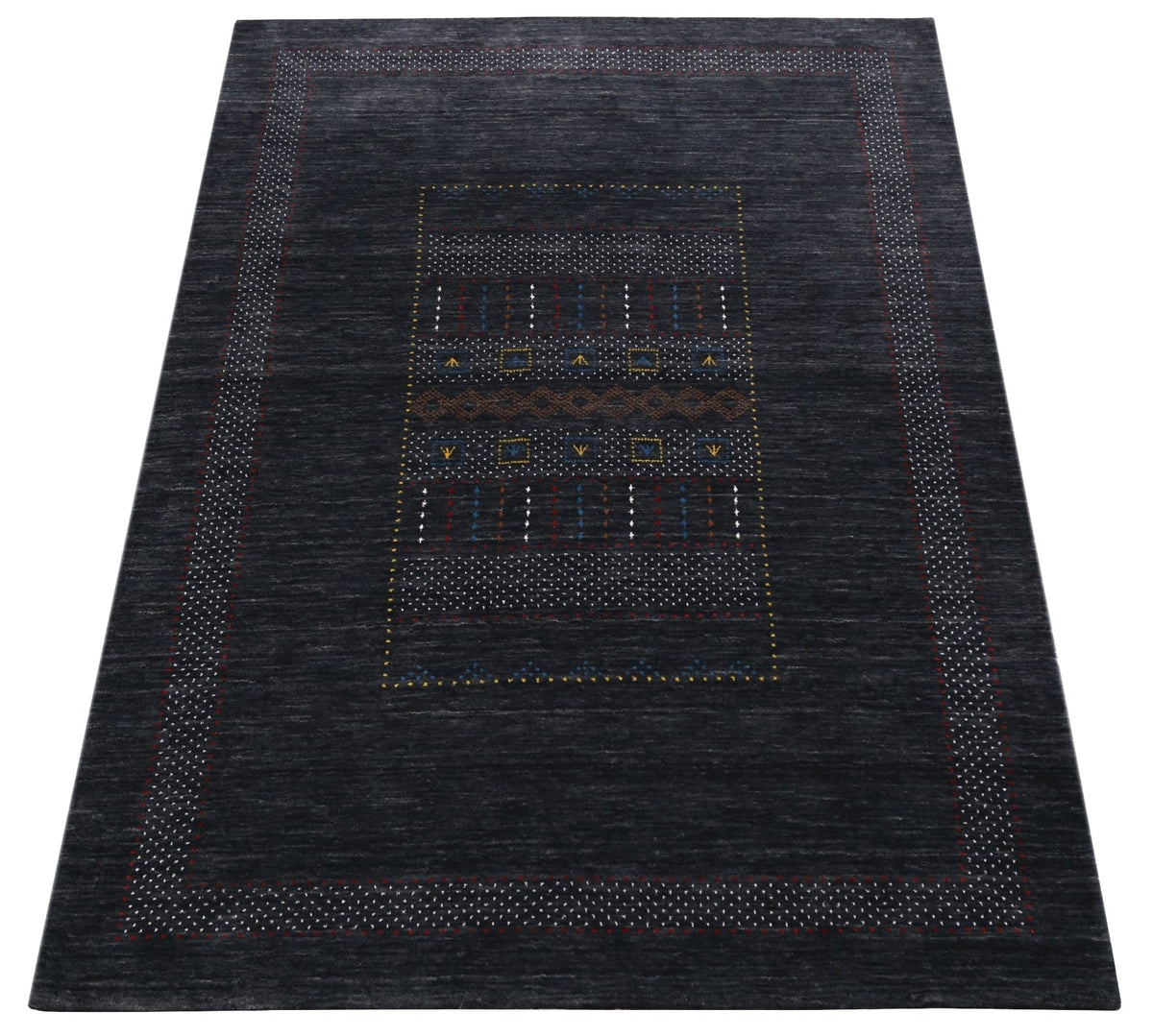 Charcoal Center Pattern Hand Loomed Wool Area Rug.