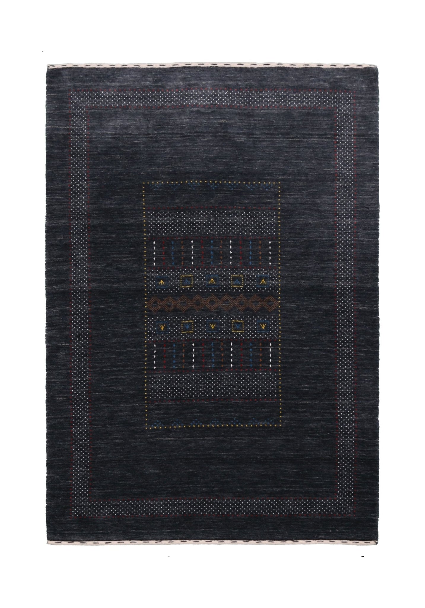 Charcoal Center Pattern Hand Loomed Wool Area Rug
