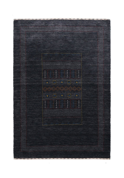Charcoal Center Pattern Hand Loomed Wool Area Rug
