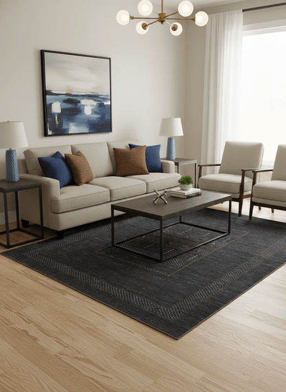 Charcoal Center Pattern Hand Loomed Wool Area Rug