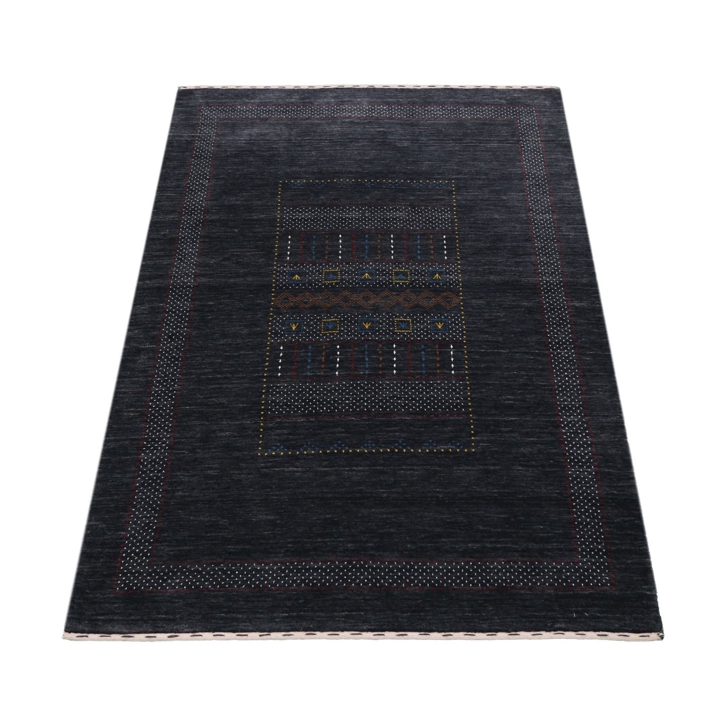 Charcoal Center Pattern Hand Loomed Wool Area Rug