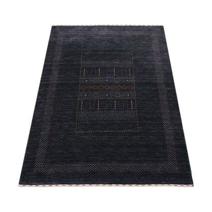 Charcoal Center Pattern Hand Loomed Wool Area Rug