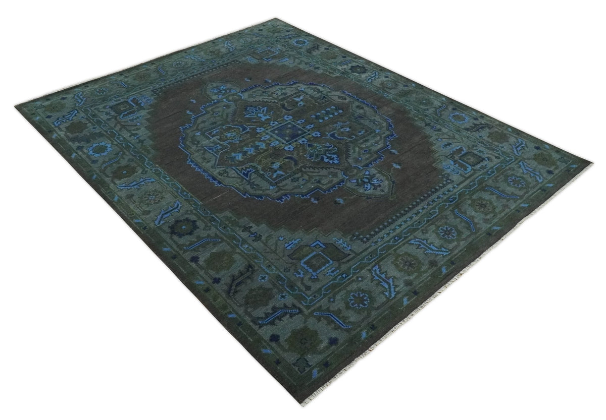 Charcoal, Gray, Green and Blue Neon look Traditional Heriz Medallion Multi Size wool Area Rug.