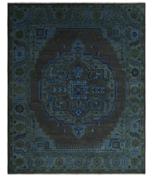 Charcoal, Gray, Green and Blue Neon look Traditional Heriz Medallion Multi Size wool Area Rug.