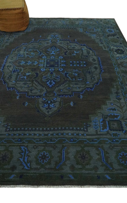 Charcoal, Gray, Green and Blue Neon look Traditional Heriz Medallion Multi Size wool Area Rug.