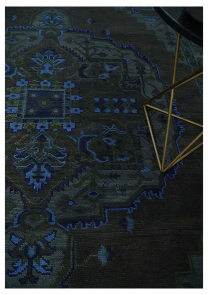 Charcoal, Gray, Green and Blue Neon look Traditional Heriz Medallion Multi Size wool Area Rug.
