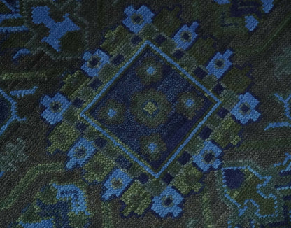 Charcoal, Gray, Green and Blue Neon look Traditional Heriz Medallion Multi Size wool Area Rug.