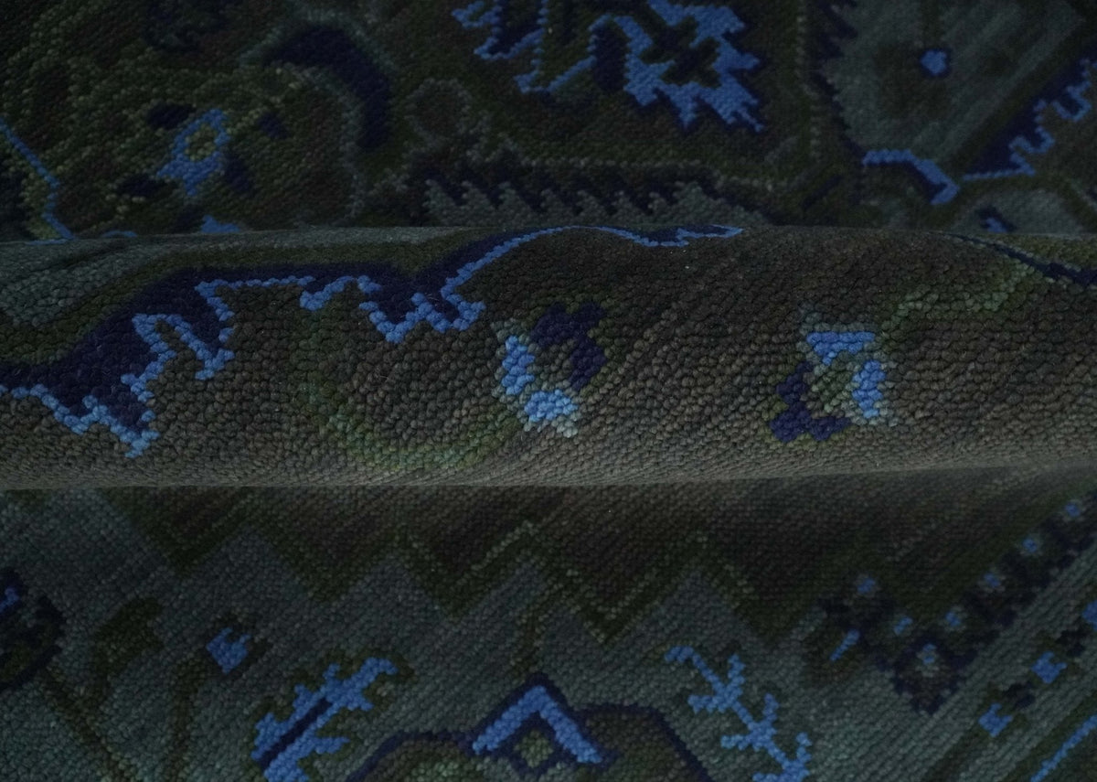 Charcoal, Gray, Green and Blue Neon look Traditional Heriz Medallion Multi Size wool Area Rug.