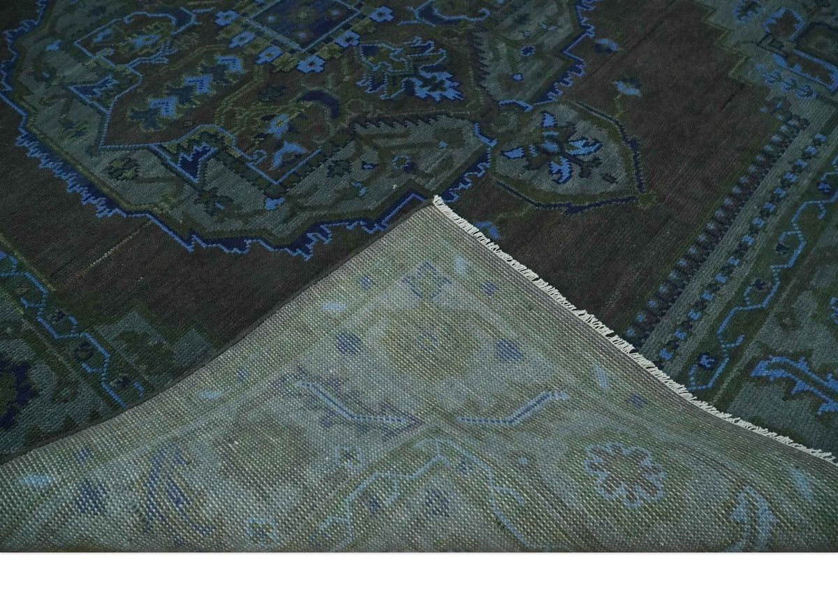 Charcoal, Gray, Green and Blue Neon look Traditional Heriz Medallion Multi Size wool Area Rug.