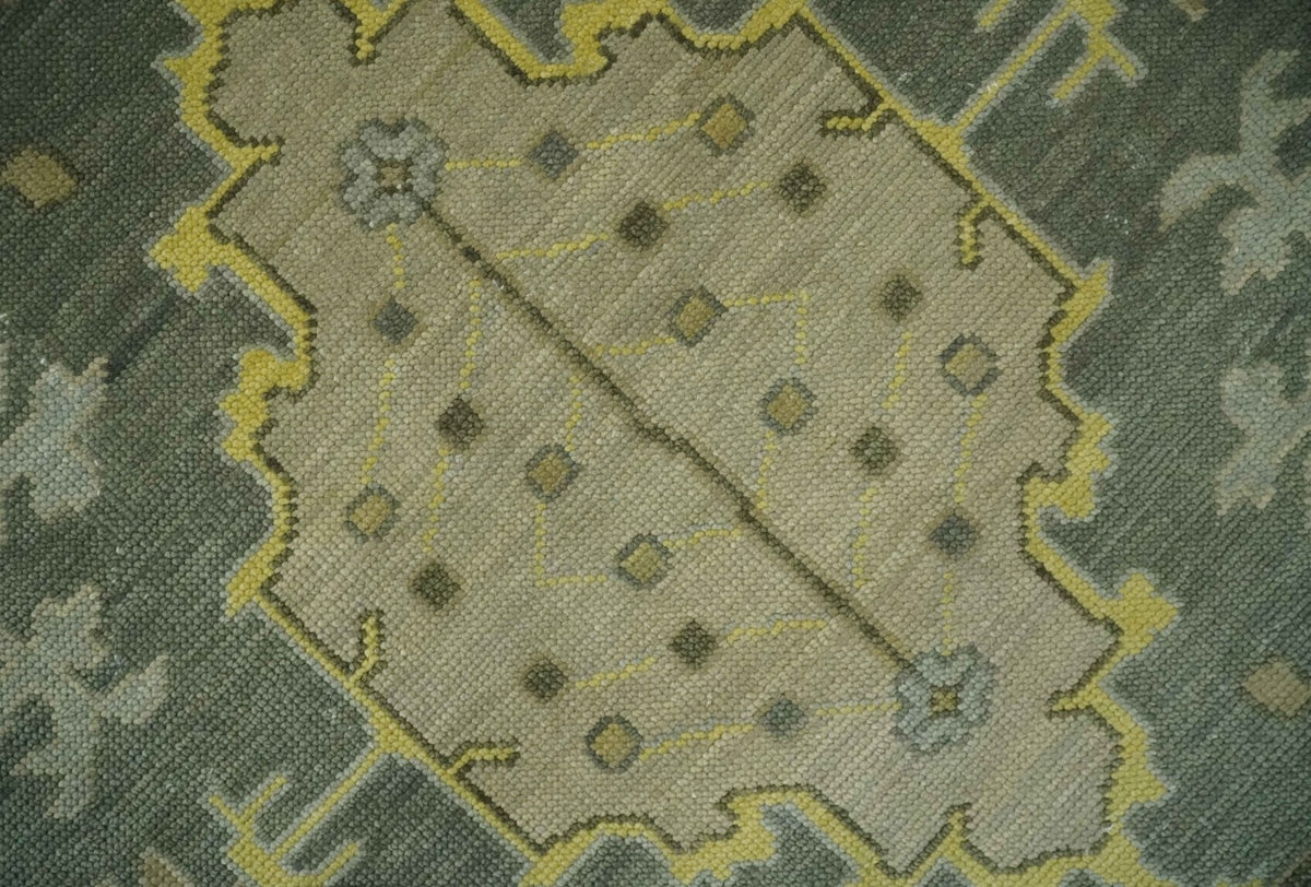 Charcoal, Olive and Mustard Hand knotted Oriental Oushak Custom Made wool Area Rug.