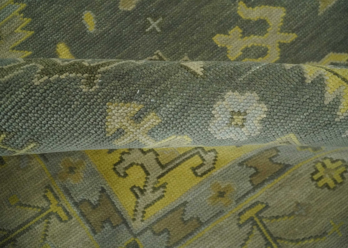 Charcoal, Olive and Mustard Hand knotted Oriental Oushak Custom Made wool Area Rug.