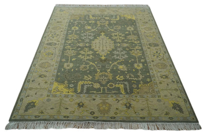 Charcoal, Olive and Mustard Hand knotted Oriental Oushak Custom Made wool Area Rug.