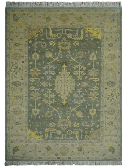 Charcoal, Olive and Mustard Hand knotted Oriental Oushak Custom Made wool Area Rug.