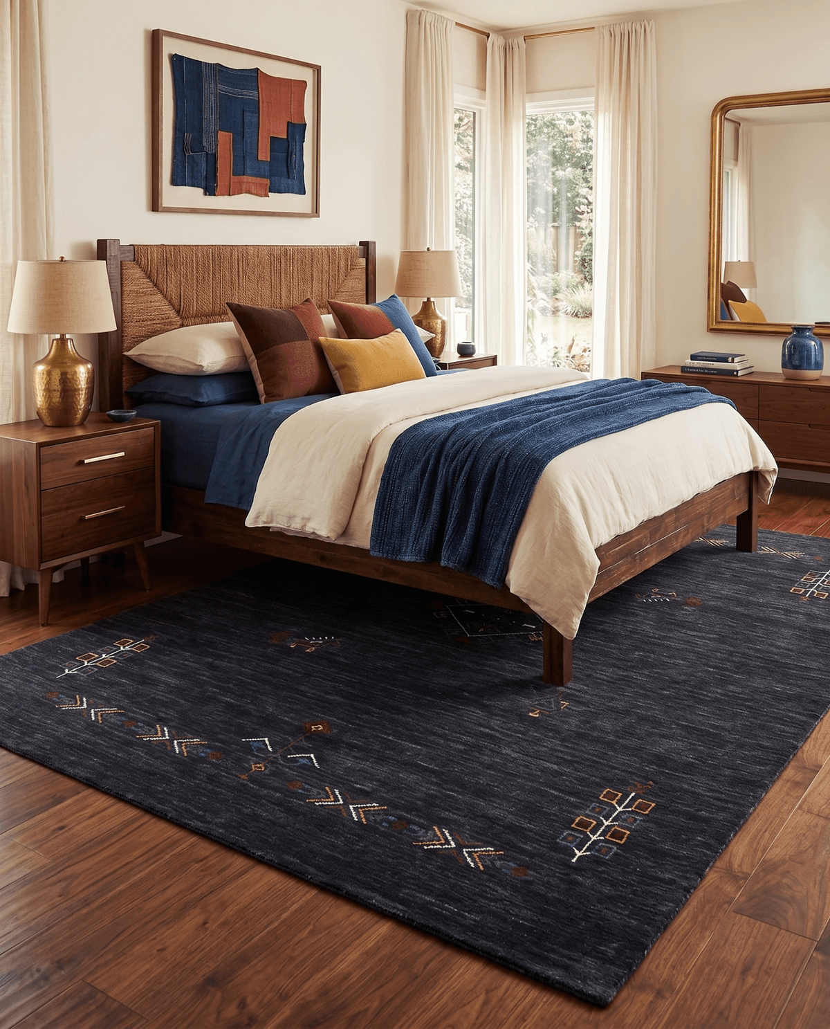 Charcoal Tribal Center Medallion Hand Loomed Wool Area Rug.