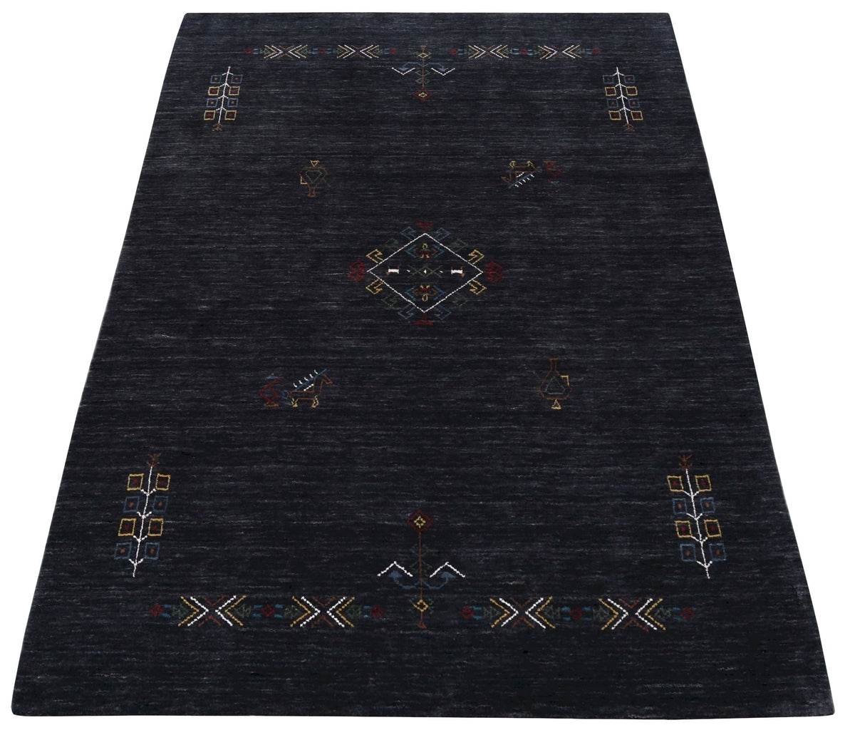 Charcoal Tribal Center Medallion Hand Loomed Wool Area Rug.