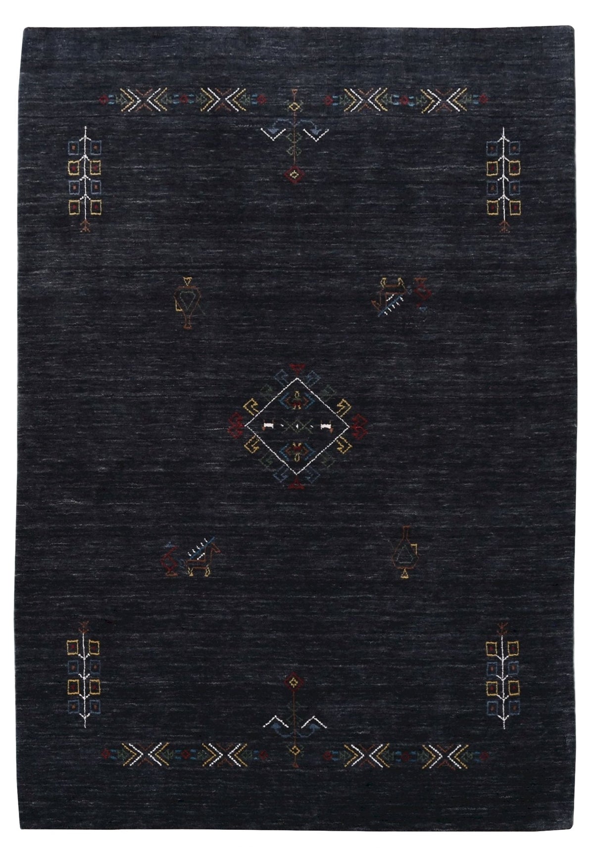 Charcoal Tribal Center Medallion Hand Loomed Wool Area Rug.
