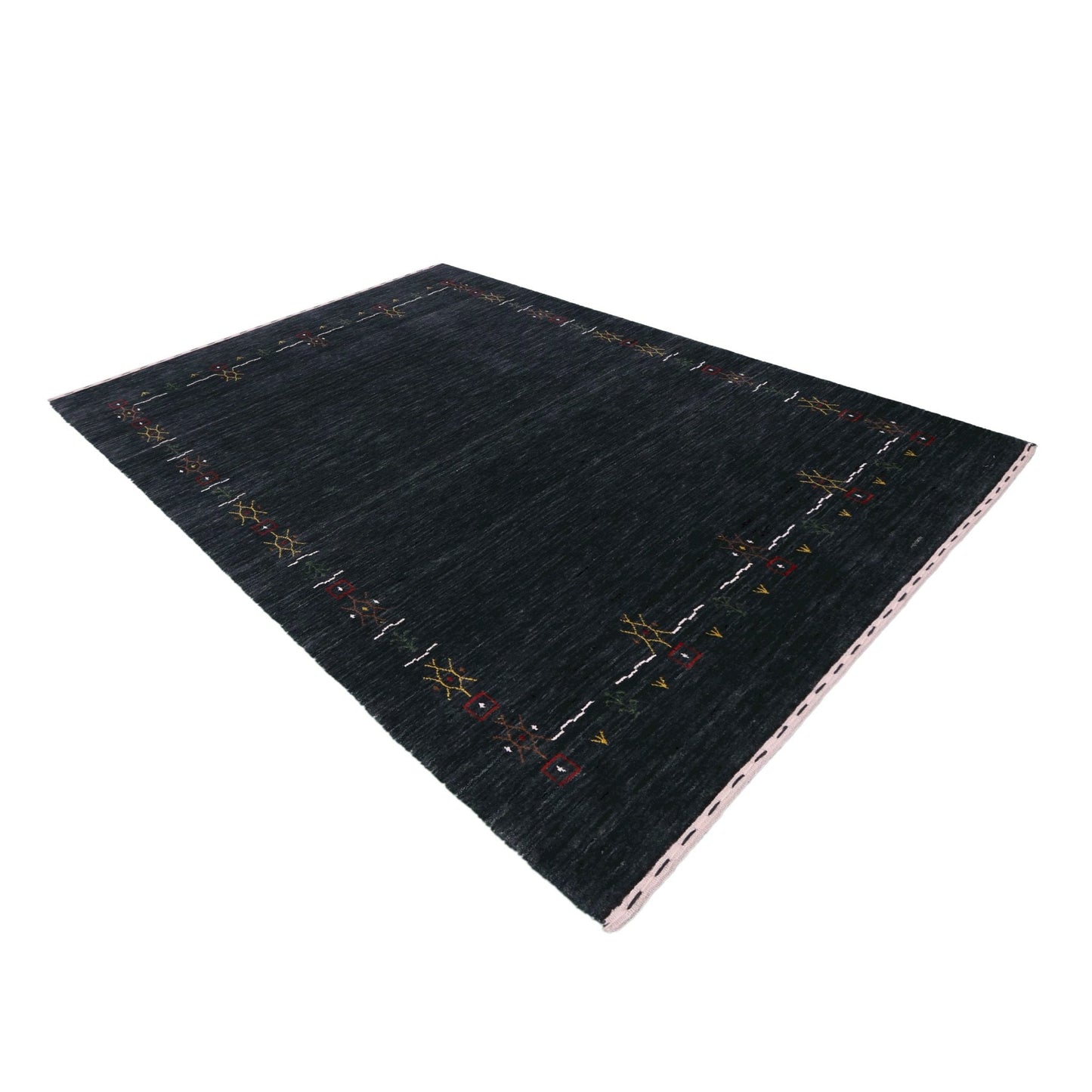 Charcoal Tribal Design Border Hand Loomed Wool Area Rug.